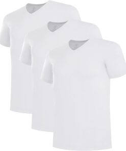 Men's Undershirts V Neck, Slim Fit Moisture Wicking White T Shirts for Men, Breathable Soft Stretch Tees 3 Pack
