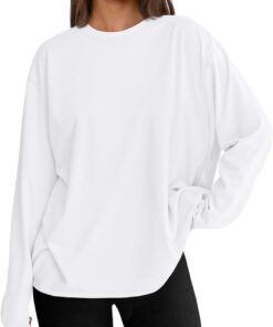 Womens Spring Tops Oversized Long Sleeve T Shirts 2026 Basic Tee Fall Casual Workout Y2K Clothes