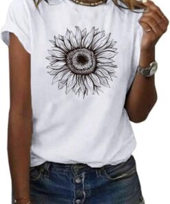 Women's T Shirts Short Sleeve Tees Sunflower Graphic Loose Summer Tops