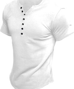 Men's Henley Shirts Short Sleeve Regular Fit Shirts Vintage Casual Button V Neck T-Shirts for Men