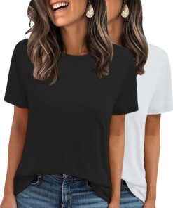 2 Pack Womens Basic T Shirts Summer Tops 2026 Short Sleeve Tees Comfy Casual Vacation Clothes