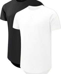 Mens 2 Pack Cotton Crewneck T-Shirts Hipster Hip Hop Longline Tees Shirts