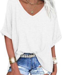 Women's V Neck Oversized T-Shirts Summer Short Sleeve Shirts Loose Casual Tops Tee