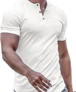 Men's Muscle Slim Henley Shirts Crewneck Longline T-Shirt Gym Workout Athletic Shirt Tees with Button