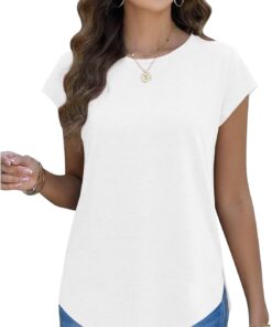 Womens Round Neck Cute Short Sleeve Top Curved Hem Blouses Sexy Slim Fit Tee Shirts Spring Summer Fashion Casual T Shirts