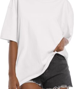 Womens Washed Vintage Oversized T-Shirt Baggy Workout Tops Short Sleeve Cotton Tshirts Streetwear Boyfriend Tee