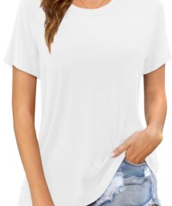 Womens Short Sleeve T Shirts Crewneck Summer Trendy Solid Basic Tee Tops Casual Summer Loose Fit Shirts