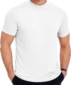 Men's Mock Turtleneck T Shirt Short Sleeve Slim Fit Basic Casual Solid Color Pullover Tee