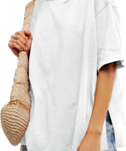 Womens Oversized Tshirts Summer Casual Short Sleeve Crew Neck T Shirt Loose Fit Side Slit Tee Tops