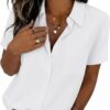 Women Blouses Short Sleeve Button Down Shirts Business Casual Dressy Work Tops Summer Spring Clothes