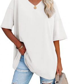 Womens Oversized Shirts V Neck Plus Size Spring Workout Summer Tops Beach Vacation 2026 Gym Clothes Basic Tee