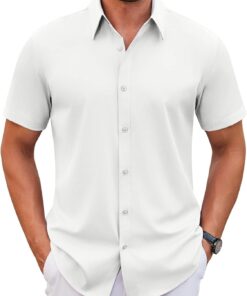 Men's Stretch Dress Shirts Short Sleeve Wrinkle Free Casual Button Down Shirts