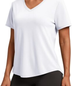 Soft Workout Tops for Women Short Sleeve V Neck Moisture Wicking UPF 50+ Sun Protection Quick Dry Gym Shirts