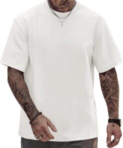 Mens Oversized T-Shirts Heavyweight Cotton Stretch Fashion Thick Tee Tops (S-3XL)