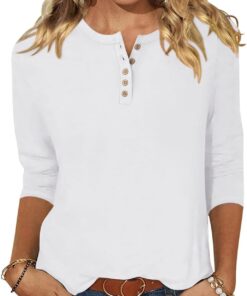 Womens 3/4 Sleeve Tops Henley Shirts Casual Trendy Button T Shirts 2026 Summer Basic Tunic