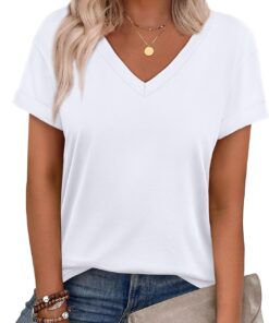 Womens T Shirts Short Sleeve Summer Tops Cute V Neck Casual Blouses