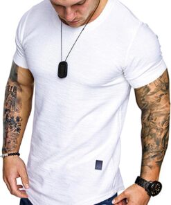 Fashion Mens T Shirt Muscle Gym Workout Athletic Shirt Cotton Tee Shirt Top