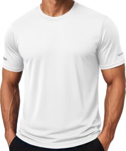 Mens Workout Shirts Dry Fit Sun Protection Athletic Short Sleeve Shirt UPF 50+ Gym Running Swim Rash Guard Top