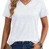 Women's Cotton T Shirt V-Neck Short Sleeve Shirt Classic-Fit Casual Breathable Tee Summer Basic Tops