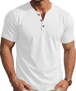 Men's Henley Short Sleeve Shirt Moisture Wicking Lightweight Cotton T-Shirts Casual Summer Basic Tee Shirt