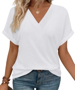 Womens Summer Tops Short Dolman Sleeve Shirts 2026 Fashion V Neck Outfits Clothes