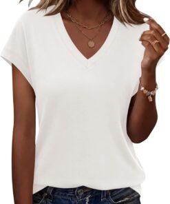 Womens Summer Tops Women Blouses Dressy Casual V Neck T Shirts Short Sleeve Spring Tops for Women