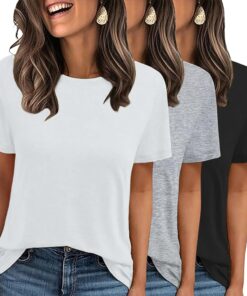 3 Pack Womens Basic T Shirts Summer Tops 2026 Short Sleeve Tees Comfy Casual Vacation Clothes