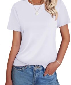 Womens Short Sleeve Cotton Shirts Crewneck Summer Tops Casual Cute Basic Tee Tshirt Spring Clothes Outfits Trendy