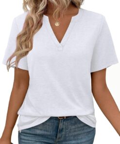 Womens Tops Summer Short Sleeve V Neck Blouses Business Casual Loose Fit Tshirts Trendy Fashion Outfits