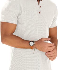 Mens Muscle Henley Shirts Lightweight Workout T-Shirt Gym Tee Athletic Short Sleeve with Button