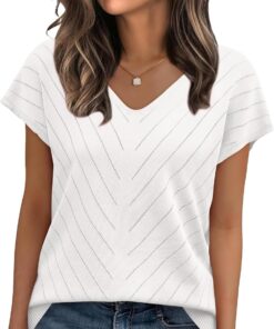 Short Sleeve Sweater for Women V Neck Trendy Summer Tops 2026 Beach Vacation Clothes Travel Business Casual Outfits