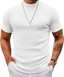 Mens Mock Turtleneck Sweater Short Sleeve Slim Fit Turtle Neck Sweaters Casual Basic Tee Ribbed Knit Pullover Tops