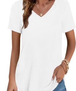 Womens T Shirts V Neck Summer Short/Long Sleeve Cotton Tops Tees