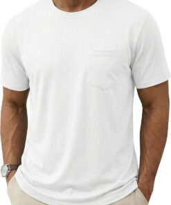 Men's Cotton Pocket Tee Shirts Soft Crew Neck Solid Color T Shirt Casual Short Sleeve Summer Basic Tops