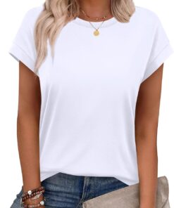 Womens Summer Tops Short Sleeve Shirts Crew Neck Cute Trendy Tunic Blouses (S-3XL)