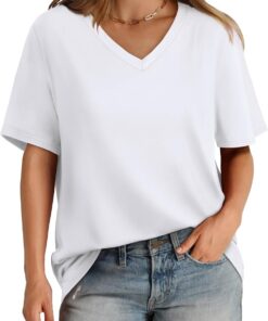Womens V Neck Short Sleeve T Shirts Summer Tops 2025 Casual Loose Tees Trending Now S-4XL
