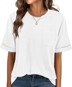 Women Oversized T Shirts Short Sleeve Summer Casual Loose Top Basic Tee with Pocket