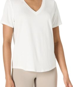 Women's Active Soft Cotton Modal Blend Relaxed Fit V-Neck Short Sleeve Lightweight Yoga Workout T-Shirt
