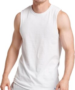 Men's Dri-Power Cotton Blend Sleeveless Muscle Shirts, Moisture Wicking Odor Protection UPF 30+, Sizes S-4X