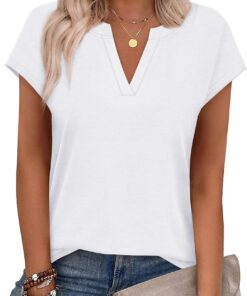 Womens Summer Tops V Neck T Shirts Sleeve Business Casual Outfits Loose Fit Beach Vacation Clothes Basic Tees