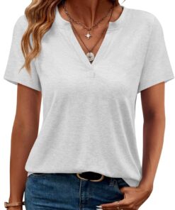 Women's V Neck Summer Tops Casual Short Sleeve T Shirts Basic Loose Fit Dressy Tees