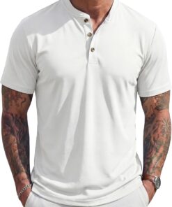 Men's Henley Short Sleeve Shirt UPF 80+ Lightweight T-Shirts Moisture Wicking Tee Casual Summer Basic Solid Shirt