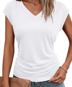 Womens Summer Tops Business Casual Sleeve V Neck T Shirts Trendy Outfits Beach Vacation Clothes Fashion Blouses