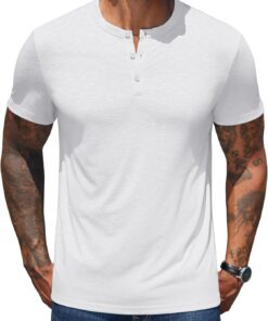 Men's Henley Shirts Short Sleeve Casual Basic Henley Tee Summer Button Lightweight Stretch T Shirts