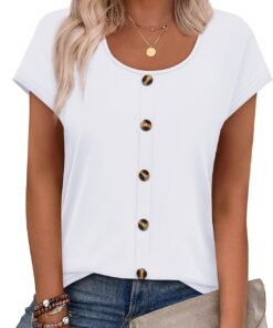 Womens Summer Tops Short Sleeve Shirts Button Down Blouses U Neck T Shirts Fashion Clothing