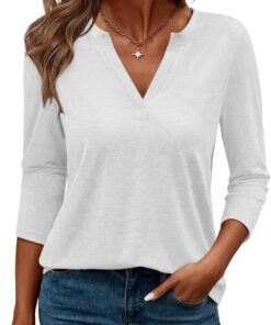 Women's V Neck 3/4 Sleeve T Shirts Casual Basic Summer Tees Shirts Loose Fit Tunic Tops