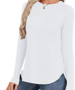 Long Sleeve Tunics or Tops to Wear with Leggings - Loose Fit Crew Neck Curved Hem Shirts Fall Winter Clothes 2026