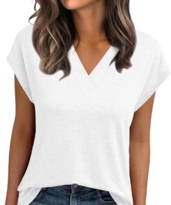 Womens Summer Tops Casual Spring V Neck T Shirts Sleeve Basic Trendy Blouses Beach Vacation Clothes Fashion Outfits 2026