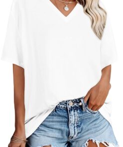 Oversized Tshirts for Women V Neck Short Sleeve Summer Casual Basic Loose Tops