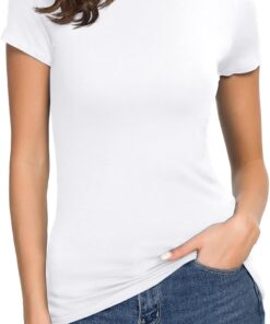 Women's Crewneck Slim Fitted Short Sleeve T-Shirt Stretchy Bodycon Basic Tee Tops